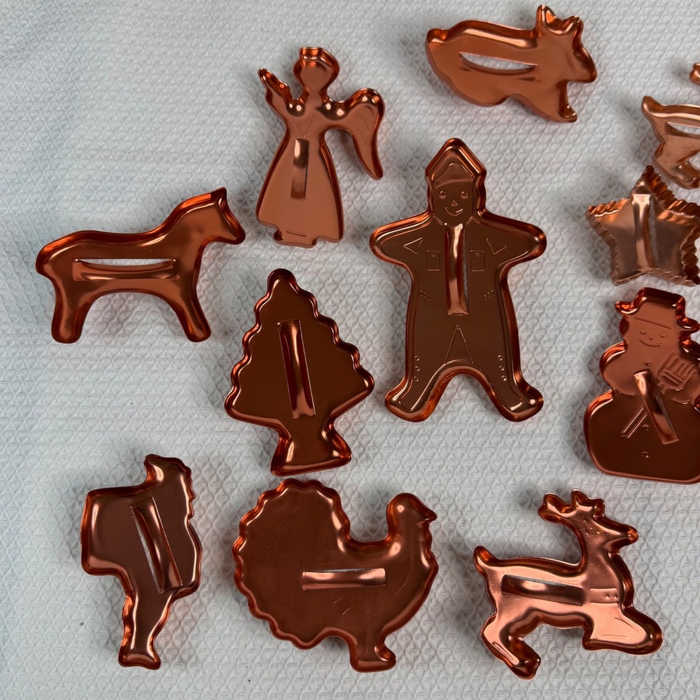 Vintage Copper Metal Holiday Christmas Cookie Cutters Set of 13 Reindeer Angel - Picture 6 of 7